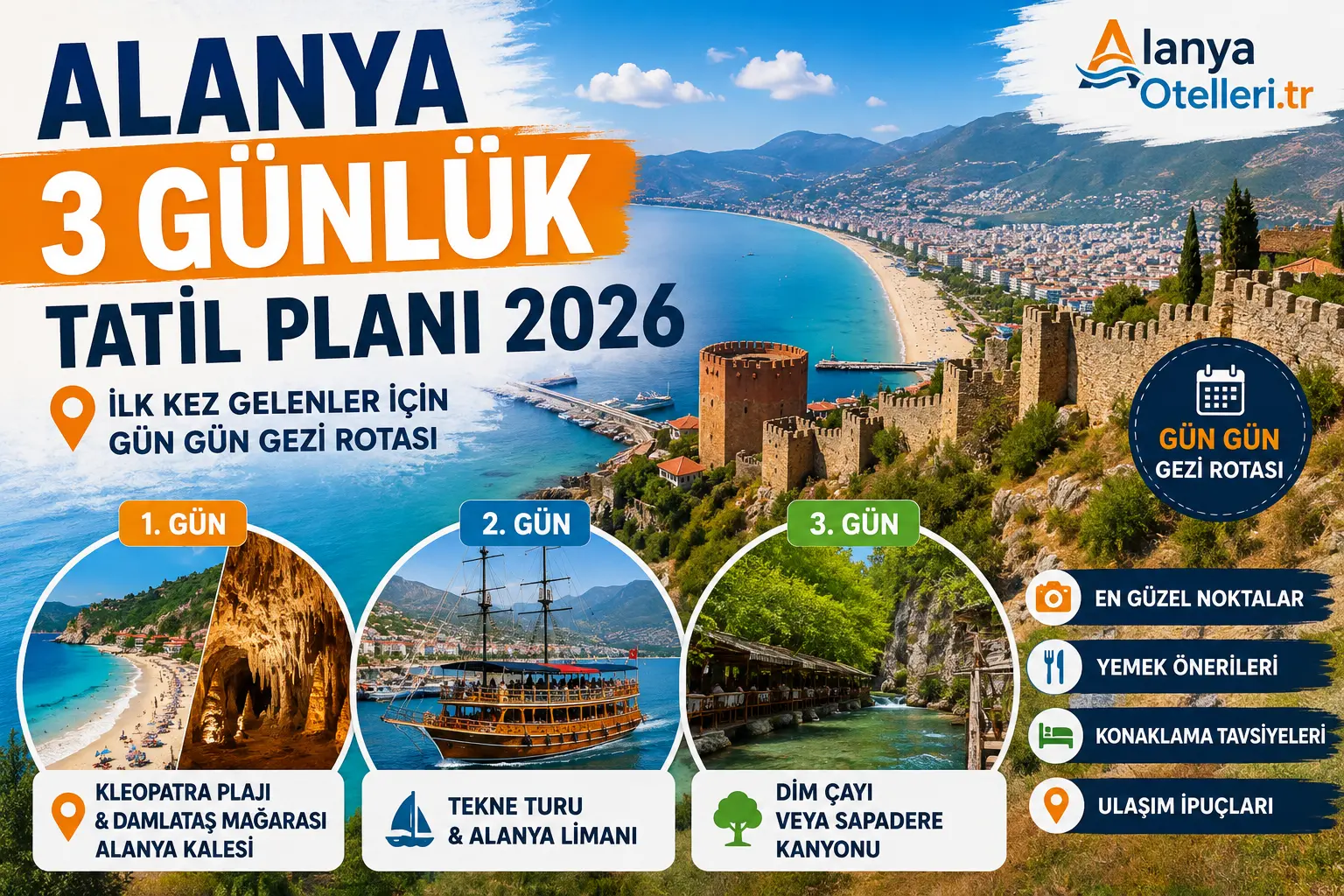 Alanya 3 Günlük Tatil Planı 2026: İlk Kez Gelenler İçin Gün Gün Gezi Rotası